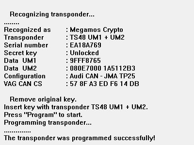 Tmpro SW 187 - Key copier onto TS48 / CN6 / KD48 transponde